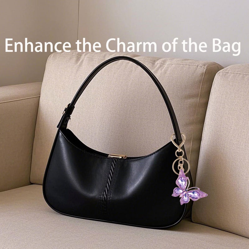 Weixiltc Charm Keychain for Women, Cute Heart Key Chain with Diamond Butterfly Pendant, Lovely Bag & Purse Keyring Accessory (Purple) - Image 2