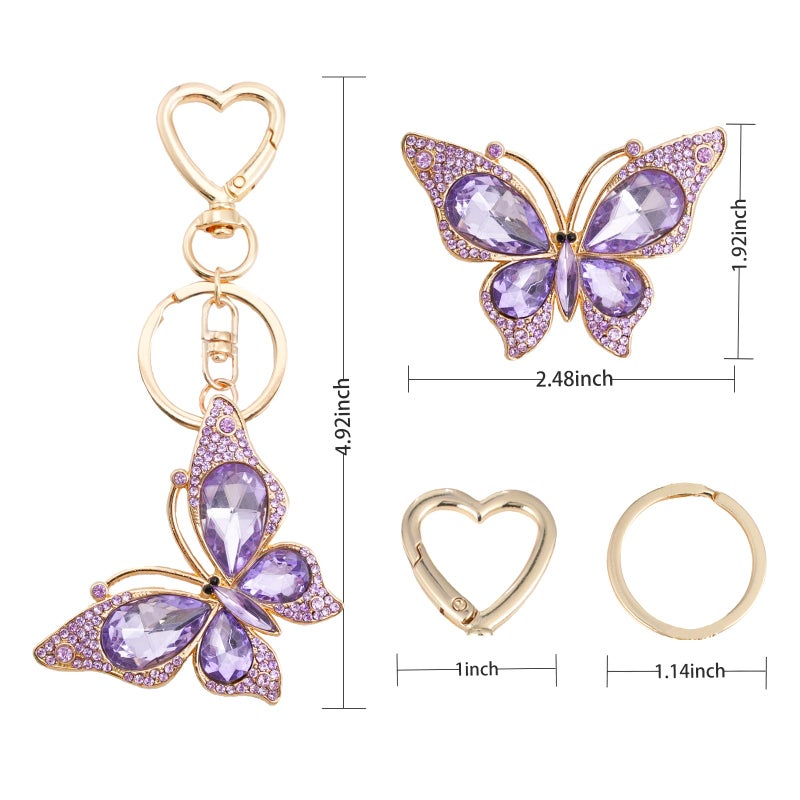 Weixiltc Charm Keychain for Women, Cute Heart Key Chain with Diamond Butterfly Pendant, Lovely Bag & Purse Keyring Accessory (Purple) - Image 5