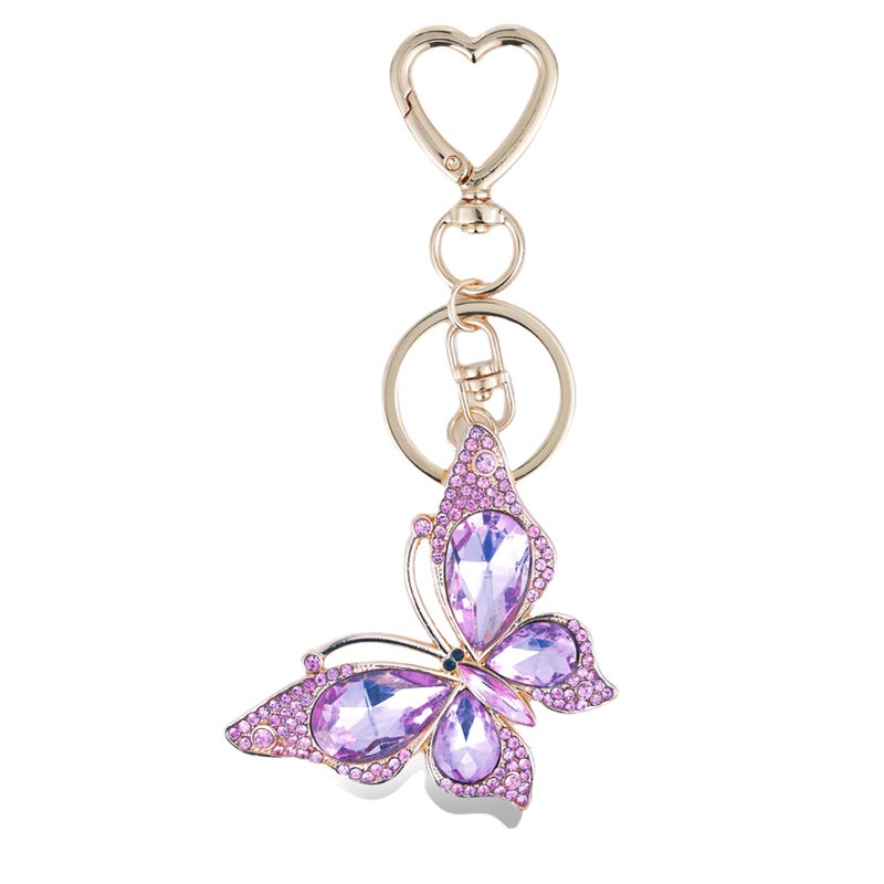 Weixiltc Charm Keychain for Women, Cute Heart Key Chain with Diamond Butterfly Pendant, Lovely Bag & Purse Keyring Accessory (Purple) - Image 1