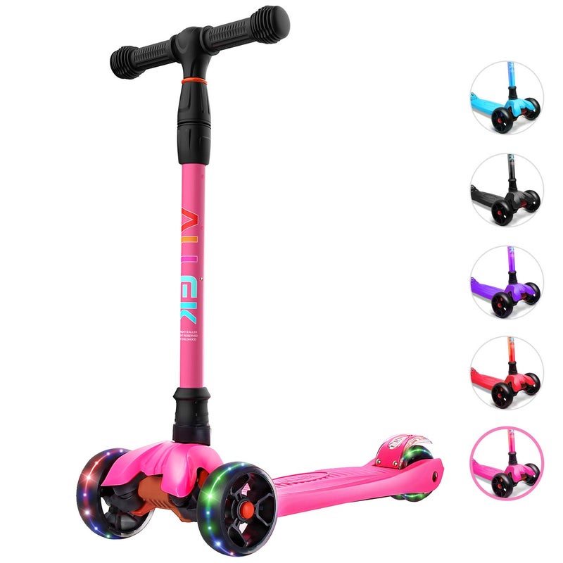Allek Kick Scooter B02 Lean N Glide Scooter with Extra Wide PU LightUp Wheels and 4 Adjustable Heights for Children from 312yrs Rose Pink