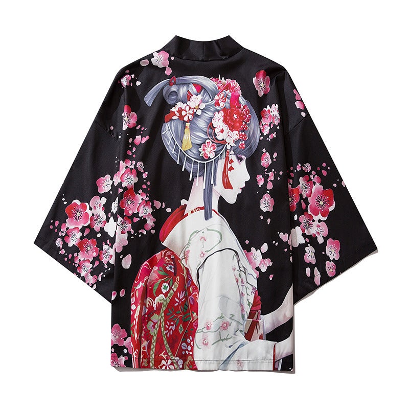 Chinese Style Vintage Couple'S Cardigan And Kimono Men'S And Women'S National Fashion Loose Japanese-Style Ukiyo-E Bf Seven-Point Sleeve Taoist Cloak - Image 2