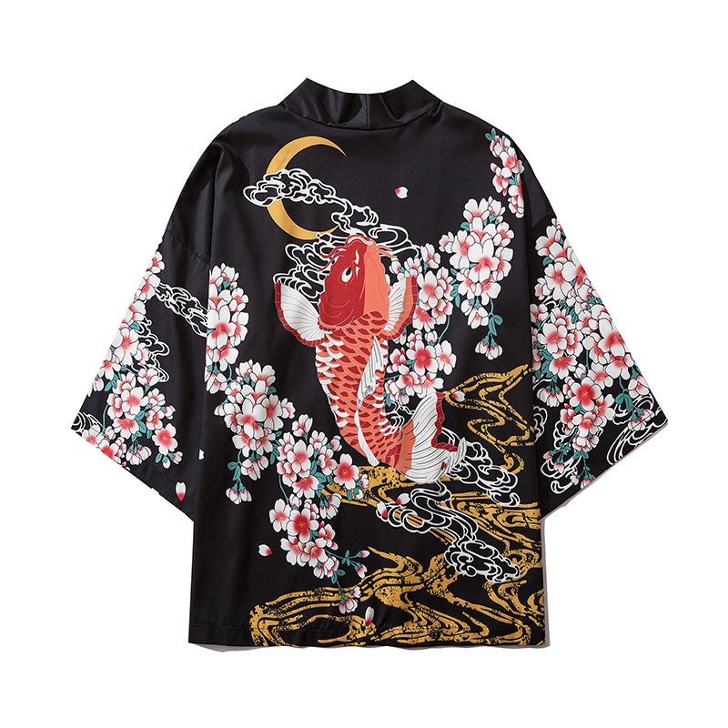 Chinese Style Vintage Couple'S Cardigan And Kimono Men'S And Women'S National Fashion Loose Japanese-Style Ukiyo-E Bf Seven-Point Sleeve Taoist Cloak - Image 1