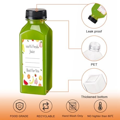 BOOMIBOO Juice Bottles with Caps15Pcs 8oz, Plastic Bottles with Caps, Clear Reusable Water Bottle, Juice Containers - with 15Pcs Labels & Bottle Brush - Image 3