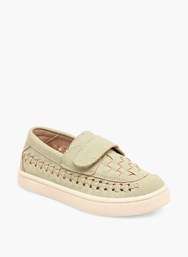 Barefeet Weave Textured Loafers With Hook And Loop Closure
