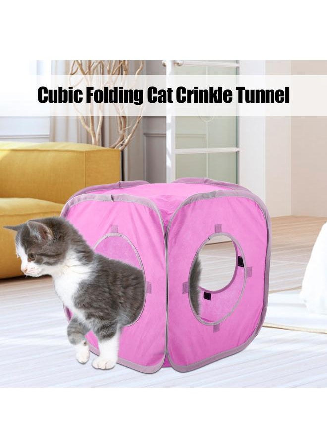 Thoraya Cubic Folding Cat Crinkle Tunnel Play Toy Kitten Cat Game Interactive Toy Pink  - Image 2