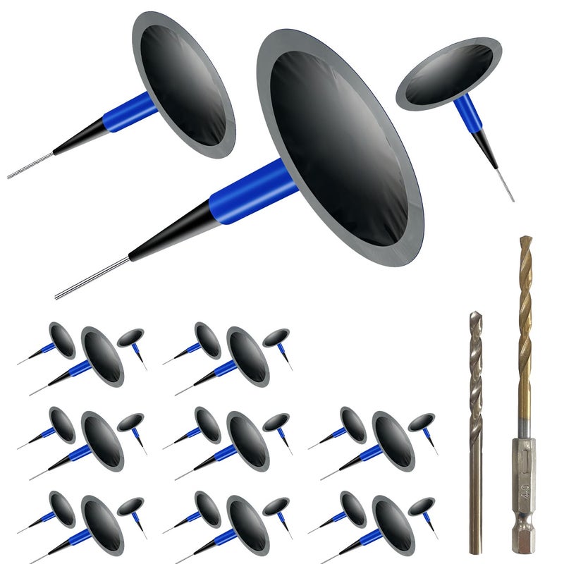 Socpuro Tire Repair Patch Plug Kit 24Pcs Rubber Puncture Repair Nail Universal Mushroom Plug with Extra 4mm Twist Drill Bits for Vehicle