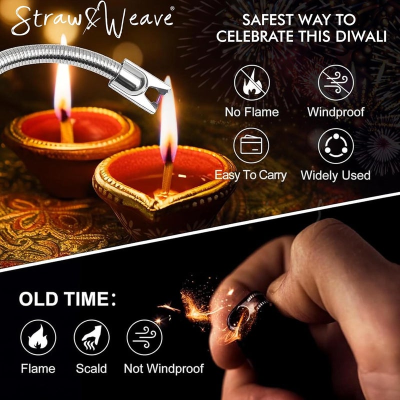 STRAW&WEAVE مشعل غازي للاستخدام في المطبخ، مشعل كهربائي بتقنية البلازما بجسم معدني وبطارية كبيرة، ضمان لمدة عام، منفذ USB من نوع C، مشاعل للمناسبات الاحتفالية، متعدد الألوان. - Image 2