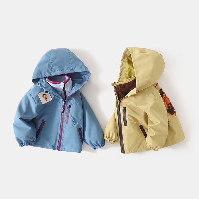 Children'S Three-In-One Spring & Fall Jacket Boys Waterproof Girls Baby New Spring Clothing Kidsren'S Clothing Jacket Outer Wear - Image 3