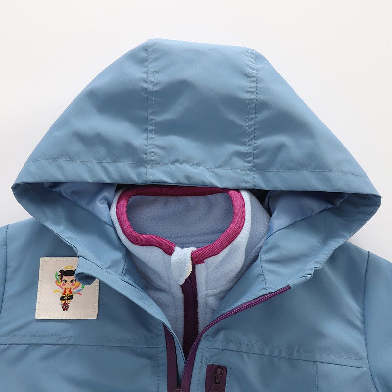Children'S Three-In-One Spring & Fall Jacket Boys Waterproof Girls Baby New Spring Clothing Kidsren'S Clothing Jacket Outer Wear - Image 4