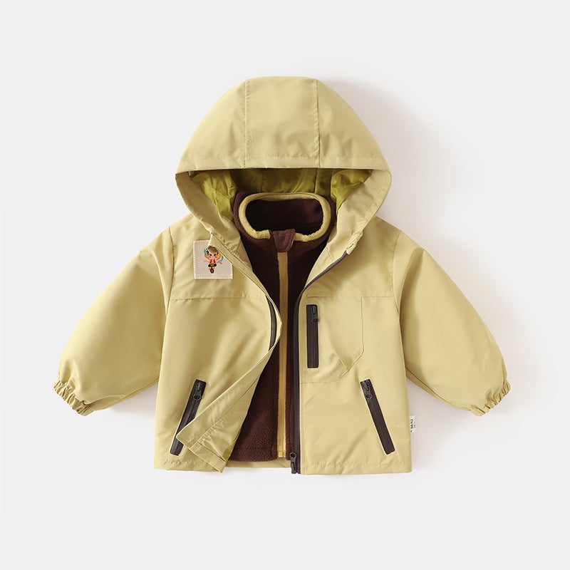 Children'S Three-In-One Spring & Fall Jacket Boys Waterproof Girls Baby New Spring Clothing Kidsren'S Clothing Jacket Outer Wear - Image 1