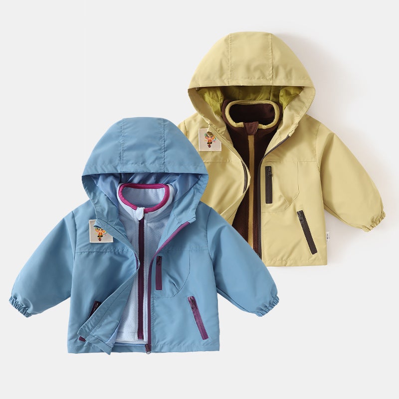 Children'S Three-In-One Spring & Fall Jacket Boys Waterproof Girls Baby New Spring Clothing Kidsren'S Clothing Jacket Outer Wear - Image 2