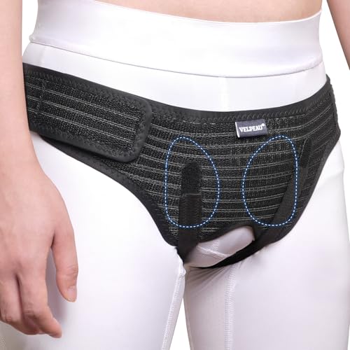 VELPEAU Hernia Belt for Men & Women - Bilateral/Double Inguinal, Groin Hernia Support Truss Underwear Briefs, Pain Relief Recovery Adjustable Strap with 2 Removable Medical Compression Pads (Black, M) - Image 1