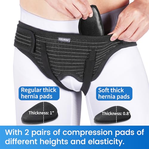VELPEAU Hernia Belt for Men & Women - Bilateral/Double Inguinal, Groin Hernia Support Truss Underwear Briefs, Pain Relief Recovery Adjustable Strap with 2 Removable Medical Compression Pads (Black, M) - Image 3