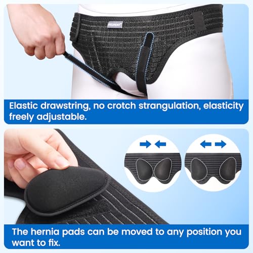VELPEAU Hernia Belt for Men & Women - Bilateral/Double Inguinal, Groin Hernia Support Truss Underwear Briefs, Pain Relief Recovery Adjustable Strap with 2 Removable Medical Compression Pads (Black, M) - Image 2