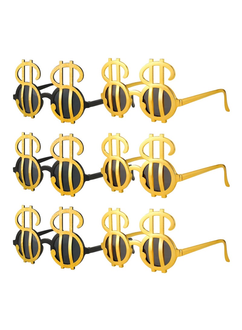 Zikra Gold Dollar Sign Glasses, 6 Pairs Funny Dollar Glasses Sign, Adult Kids Funny Party Eyeglasses Creative Cool Eyeglasses for Hip Hop Photo Props Halloween Party Supplies Decoration - 2 Colors - Image 1