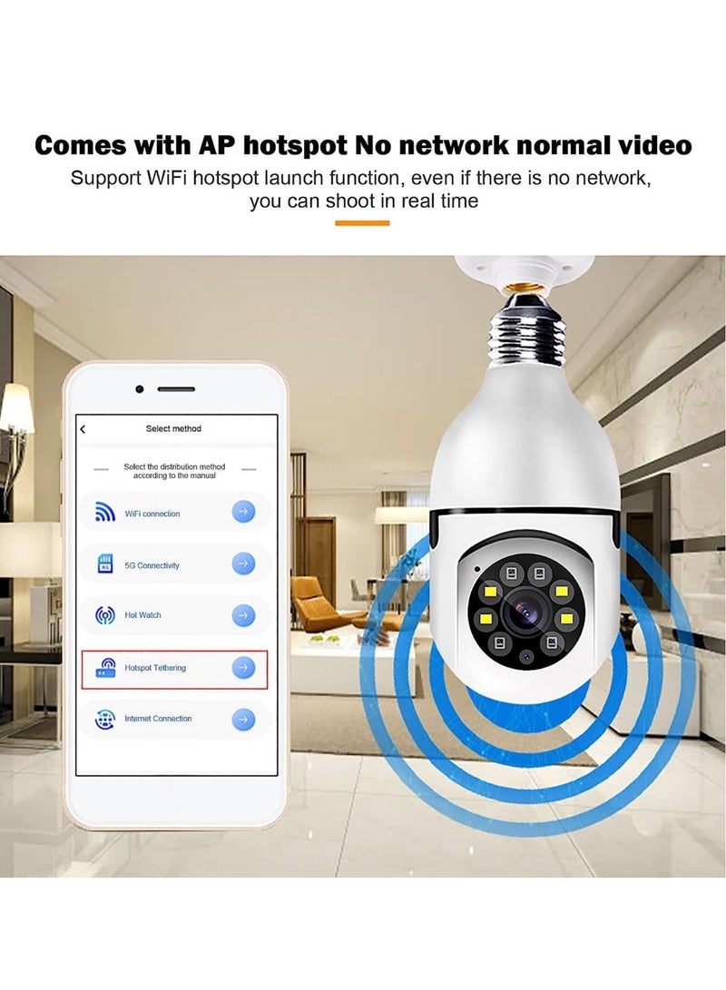 1080P Wireless Tovnet Wifi Pan/Tilt Light Bulb Security Camera, 360 Degrees 3.0MP Cam Home Surveillance CCTV Panoramic IP Camera, with Night Vision, Two Way Audio, Smart Motion Detection - Image 3