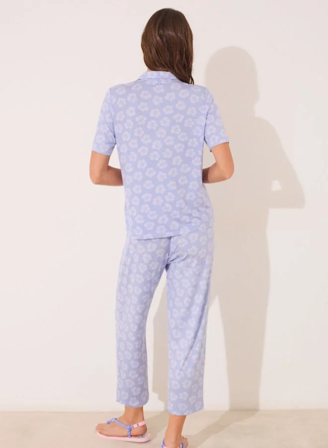 women'secret Blue Capri Viscose Classic Pyjamas