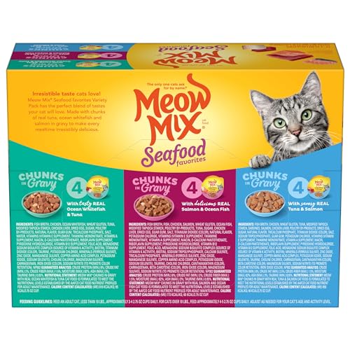 Meow Mix Seafood Favorites Chunks in Gravy Wet Cat Food Variety Pack, 2.75 Ounce (Pack of 12) - Image 3