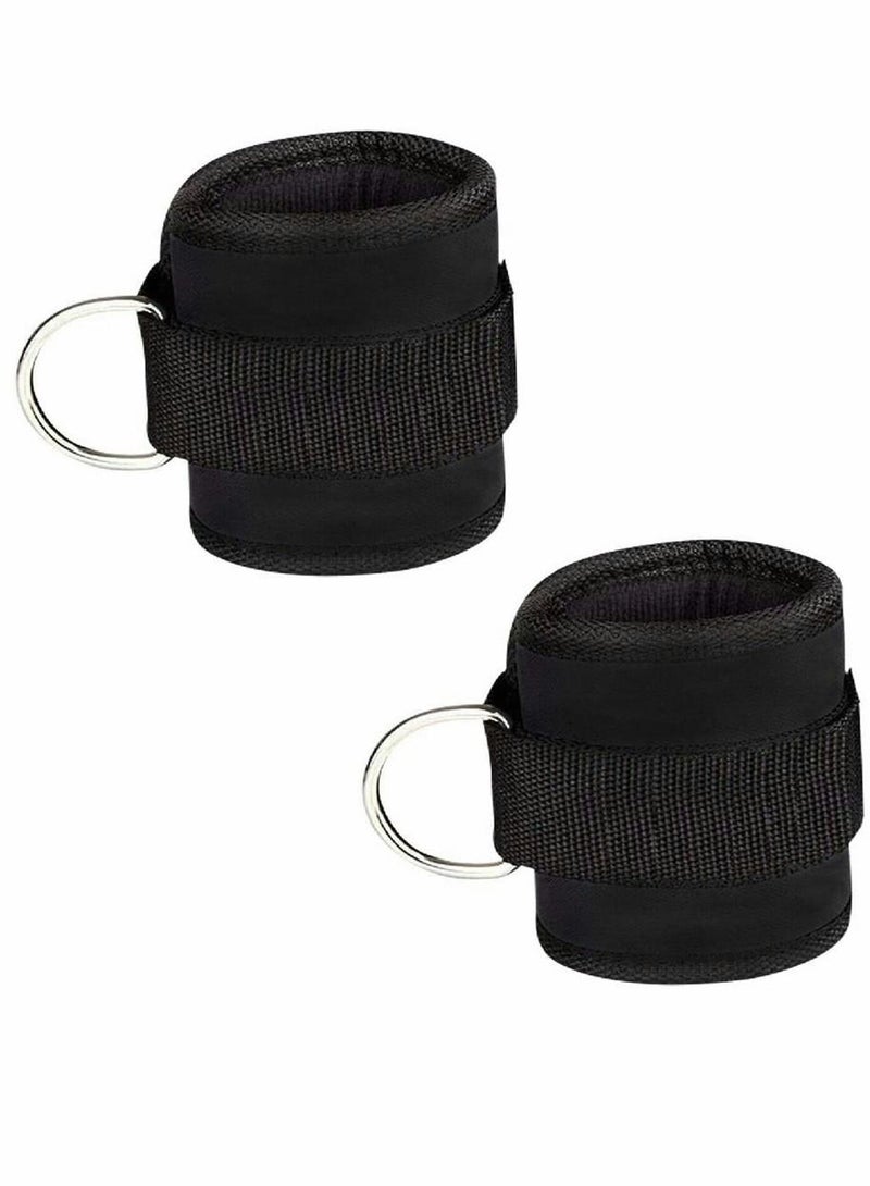 Generic Ankle Strap, Leg Sports Cuffs Resistance Bands, D Ring Comfortable Adjustable Velcro for Home/Gym Cable Machines Strength Exercise Training, 2Pack (Black)  - Image 3