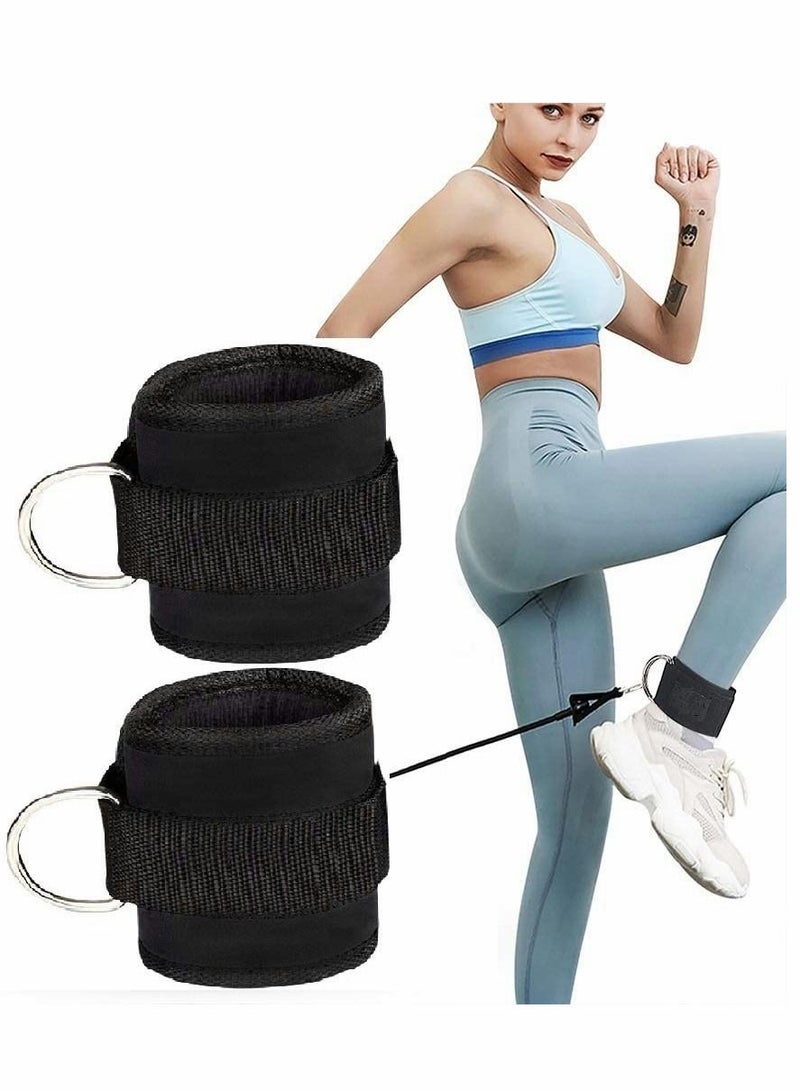 Generic Ankle Strap, Leg Sports Cuffs Resistance Bands, D Ring Comfortable Adjustable Velcro for Home/Gym Cable Machines Strength Exercise Training, 2Pack (Black)  - Image 1