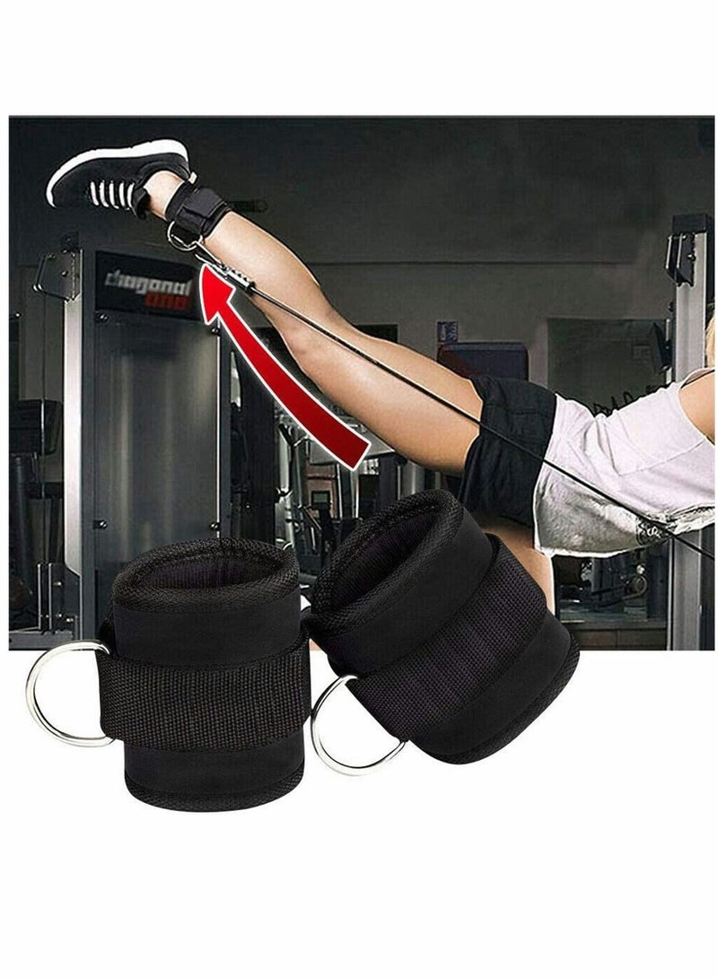 Generic Ankle Strap, Leg Sports Cuffs Resistance Bands, D Ring Comfortable Adjustable Velcro for Home/Gym Cable Machines Strength Exercise Training, 2Pack (Black)  - Image 4