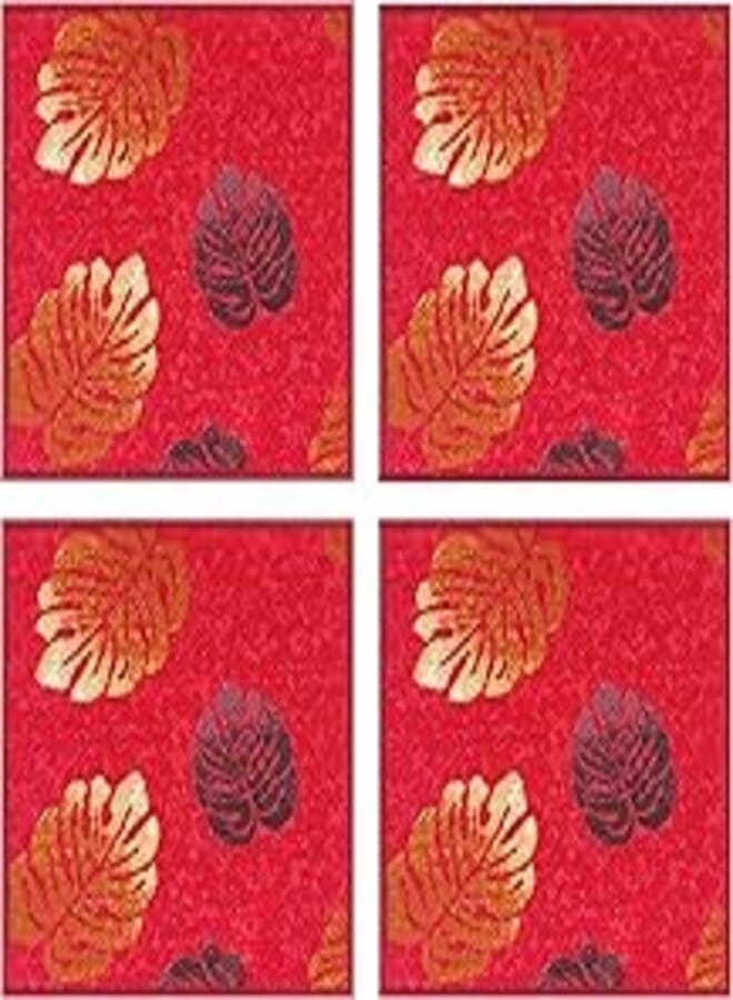 Mac Carpet Square Shape Door Mat (50x50cm, Set of 4 Pieces, Red Leaf) 