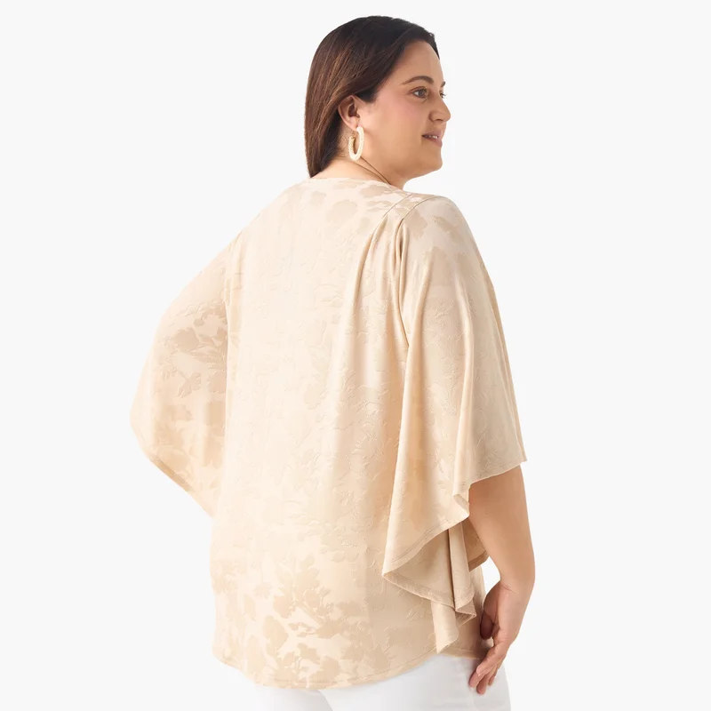  أولا بوبكن Plus Size Ulla Popken Textured Top with Round Neck and 3/4 Sleeves