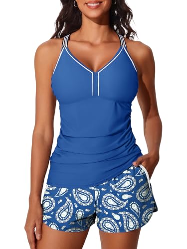 Summer Mae Modest Tankini Swimsuits for Women 2025 Two Piece Bathing Suits with Sporty Pockets Boy Shorts for Tummy Control Paisley Petals Size 12 - Image 1