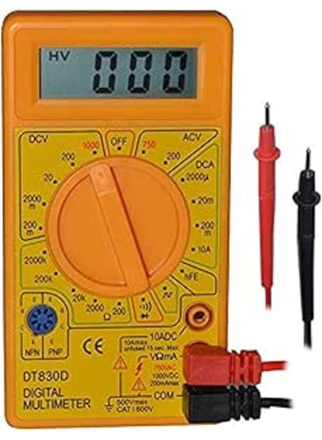 LCD Digital Multimeter Volt-met Electric Voltage Tester - Battery Lead (DT830D)