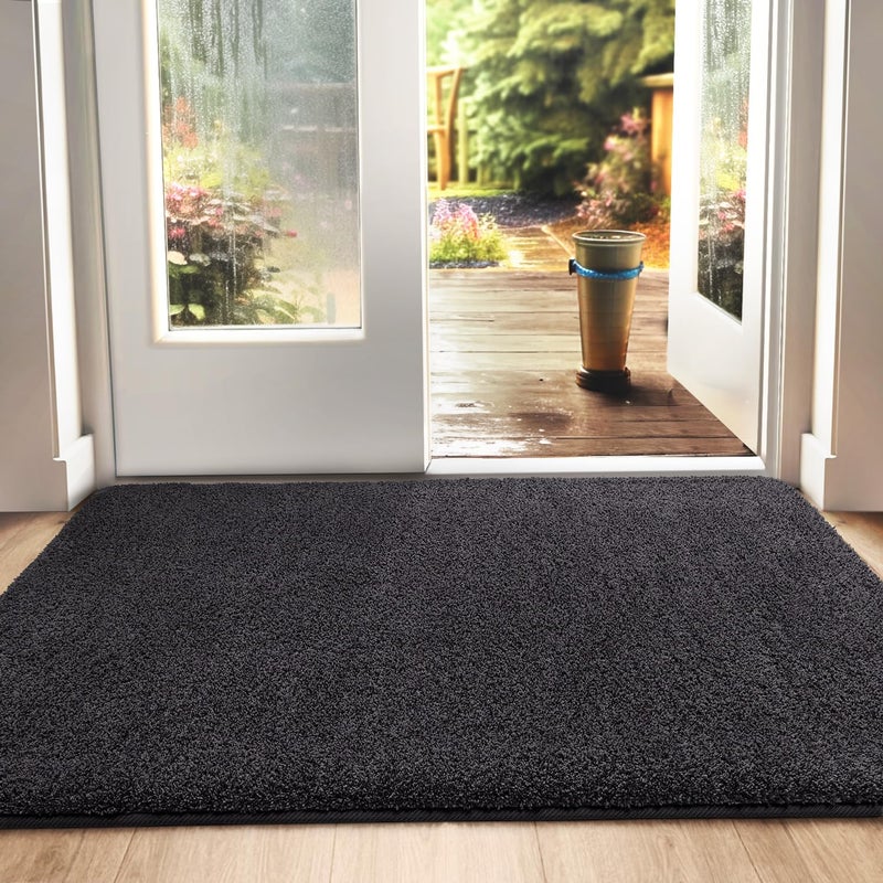 DEXI Dirt Trapper Door Mat Indoor Nonslip Doormats Inside Machine Washable Super Absorbent Entrance Mats Soft Floor Carpet Rug 60 x 90 cm BlackGrey