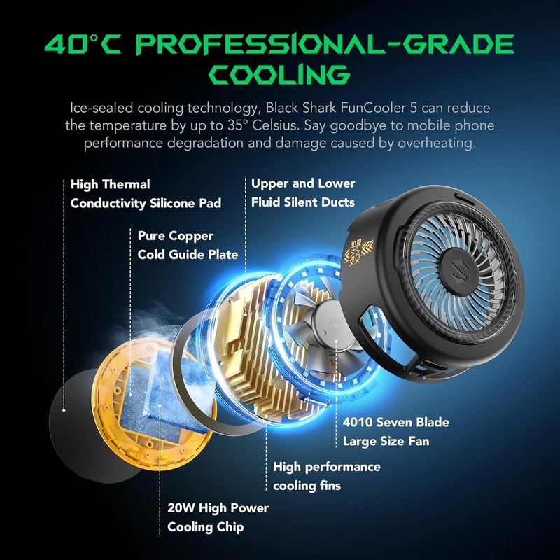 BLACK SHARK FunCooler 5 Black - Magnetic Phone Cooler with RGB Lighting for Gaming - Image 2