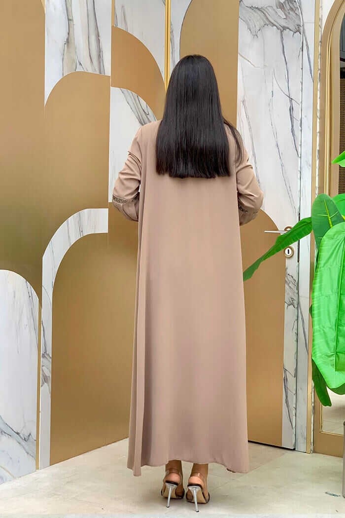 Bym Fashion Bym Stone Detailed Abaya Zero Sleeve Dress Set 3657 Mink  - Image 3