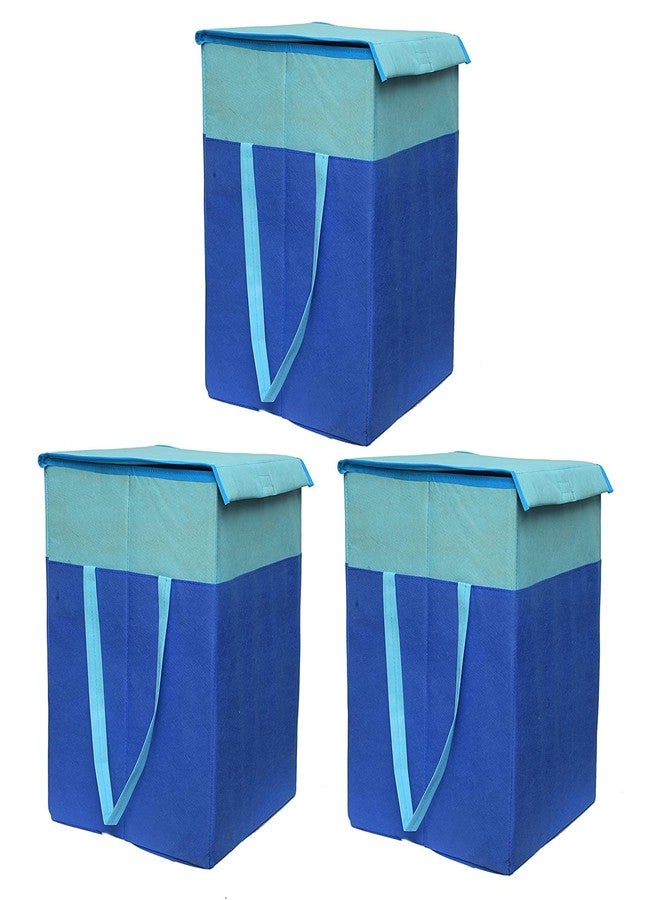 ABBASI Large Laundry Bag 75L Durable and Collapsible Foldable Laundry Basket with Lid Storage Bag with Side Handles for Clothes & Toys Bedroom Kids Room & Bathroom (Pack of 3, Sky Blue & Blue) - Image 1