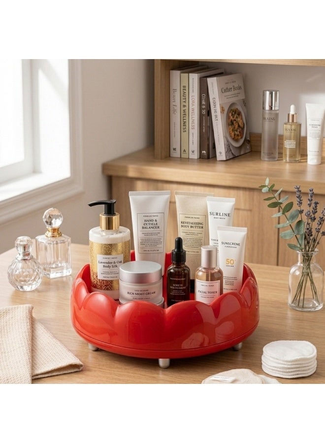 منظم مستحضرات تجميل دوار 360° متعدد الأغراض، لتخزين المكياج، البادي لوشن، البادي سبلاش، الإكسسوارات الصغيرة، أدوات التجميل، عملي وشيك للطاولات، الحمام والمكاتب 26×9سم - Image 1