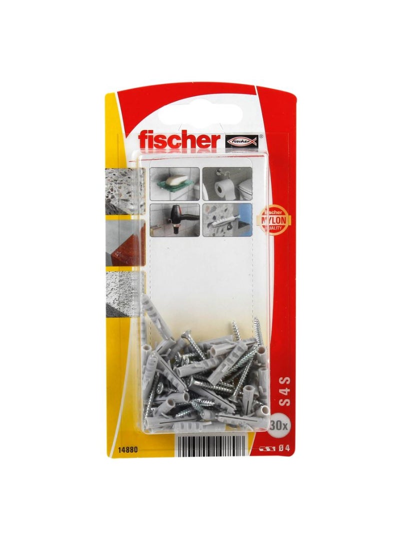 Fischer Expansion Plug W/ Screw Pack S4 30Pcs