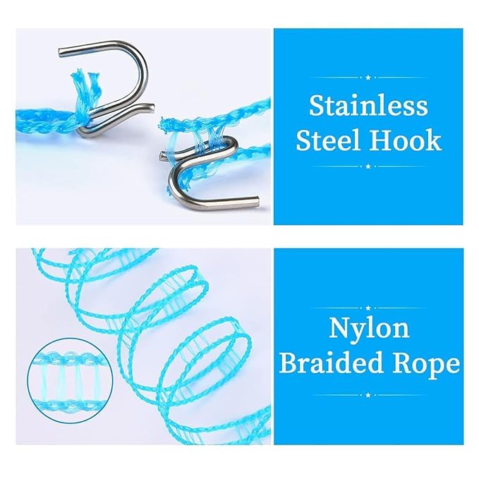 H O G ENTERPRISE H O G ENTERPRISE Washing Line 5M NonSlip and Windproof Clothes Line Portable Washing Line with 2 Stainless Hooks FenceLike Rope Washing Line for Indoor Outdoor Camping TravelingPack of 3  - Image 4