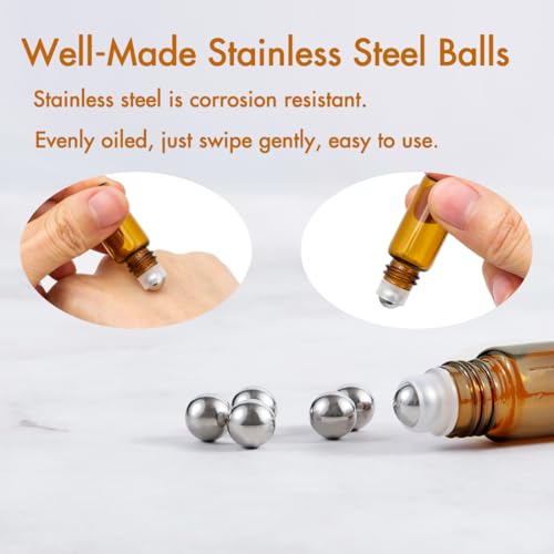 ZEJIA 3ml Roller Bottles 12Pack Amber Thick Glass Essential Oil Bottles with Stainless Steel Roller Ball and 2 Droppers - Image 3