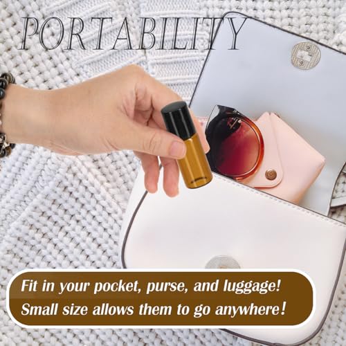 ZEJIA 3ml Roller Bottles 12Pack Amber Thick Glass Essential Oil Bottles with Stainless Steel Roller Ball and 2 Droppers - Image 5
