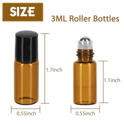 ZEJIA 3ml Roller Bottles 12Pack Amber Thick Glass Essential Oil Bottles with Stainless Steel Roller Ball and 2 Droppers - Image 2
