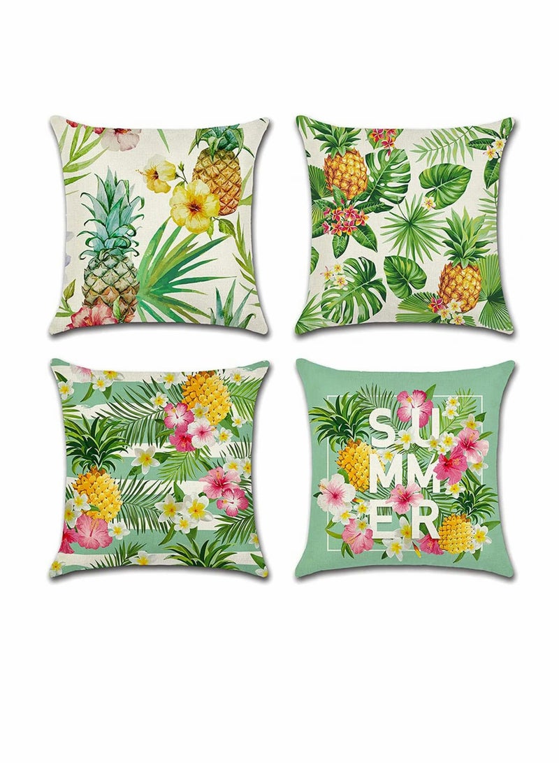 Zikra Decorative Throw Pillow Covers Pack of 4, Waterproof Cushion Covers, Perfect to Outdoor Patio Garden Living Room Sofa Farmhouse Decor (18x18 Inches) (Tropical Plants and Pineapple) - Image 1