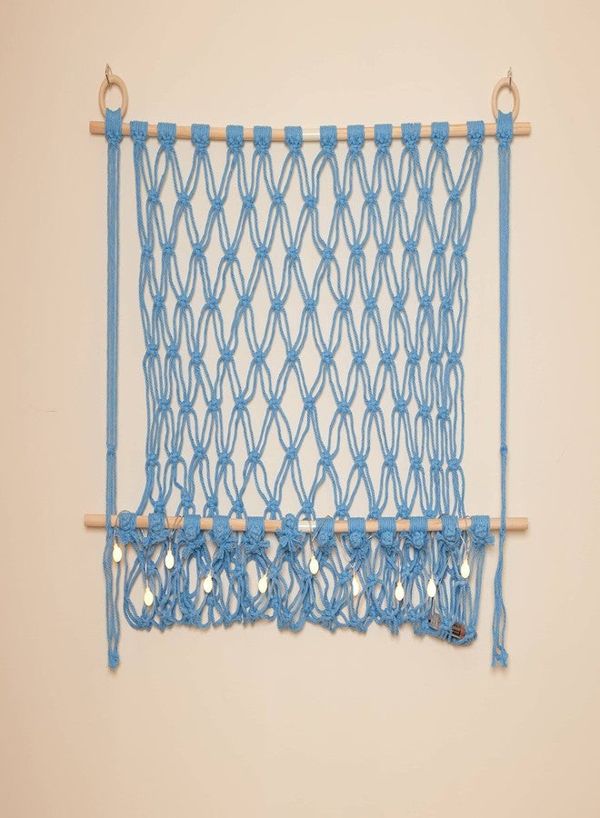 Urooz Stuffed Animal Macrame Hammock Display Swing w/String Lights | Large Boho Style Rope Net Holder for Kids Toys | Hanging Corner Nursery Storage Organizer for Your Plushie Pets | Light Blue - Image 2