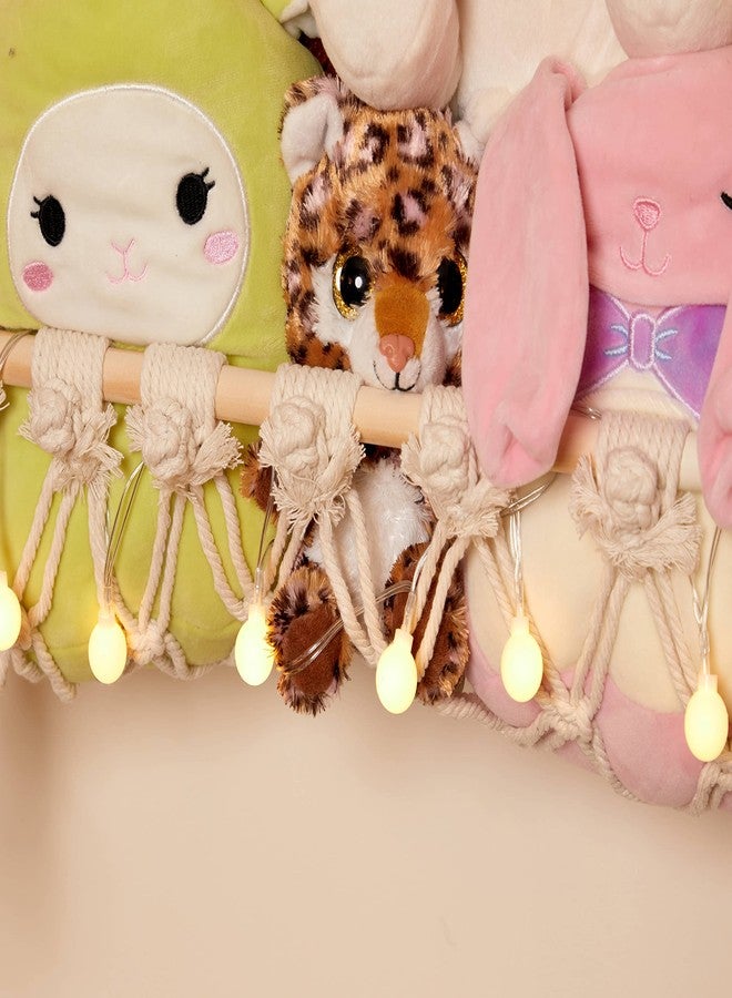 Urooz Stuffed Animal Macrame Hammock Display Swing w/String Lights | Large Boho Style Rope Net Holder for Kids Toys | Hanging Corner Nursery Storage Organizer for Your Plushie Pets | Light Blue - Image 3