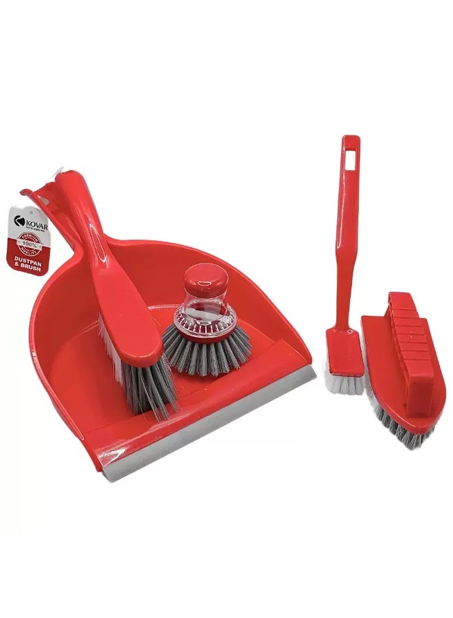 kovar مجموعة كوفار متعددة الاستخدامات 5 قطع من مجرفة وفرش مع مقبض بتصميم معلق - أحمر - Image 1