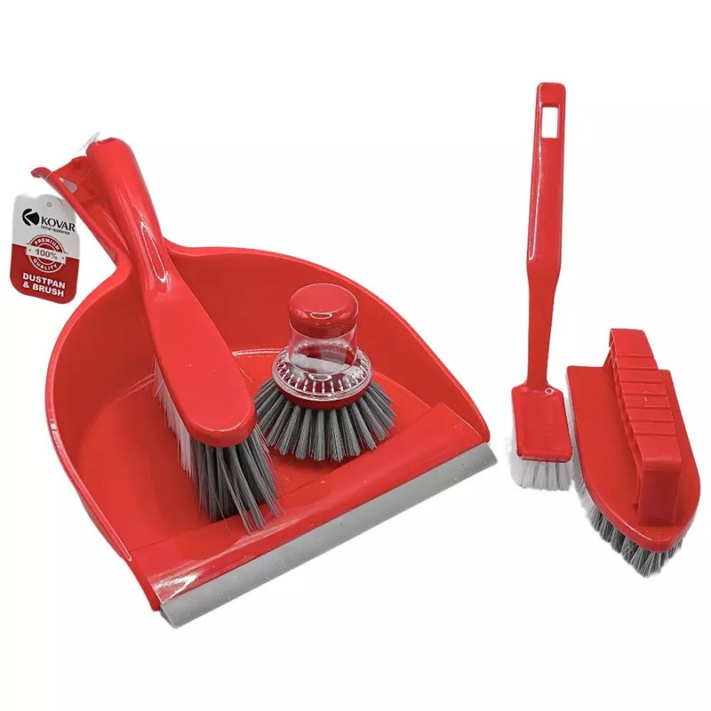 Kovar Multipurpose Combo 5pcs Set Of Dustpan And Brushes With Hanging Design Handle- Red - Image 1