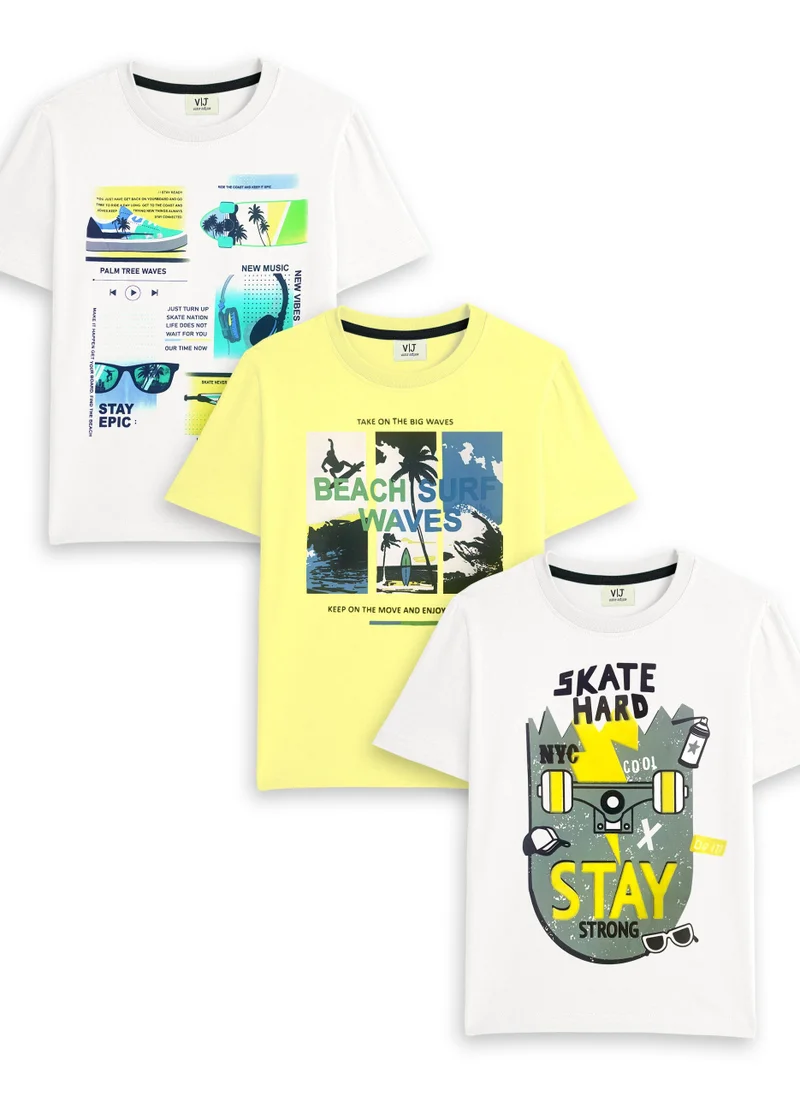 victor and jane MULTIPACK -BOYS CASUAL PRINTED T-SHIRT (3 PC)