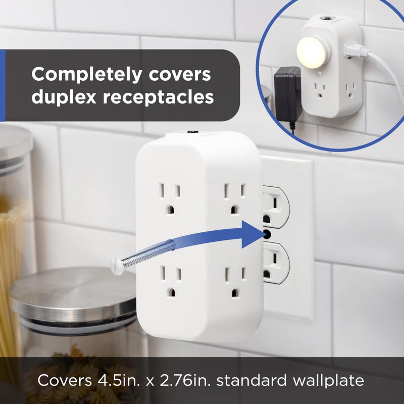 GE 6-Outlet Extender, Grounded Wall Tap, Reset Button, Circuit Breaker, Adapter Spaced Outlets, 3-Prong, Multiple Plug, Quick and Easy Install, Cruise Essentials, ETL Listed, White, 56575 - Image 3
