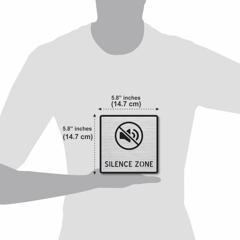 BerryBox Premium Brush Finish Square Silver Acrylic Silence Zone Door Sign Easy to Mount 3M Self-Adhesive Tape 5.8 Inch Signage for Office Corporate Hospital Business - Image 2