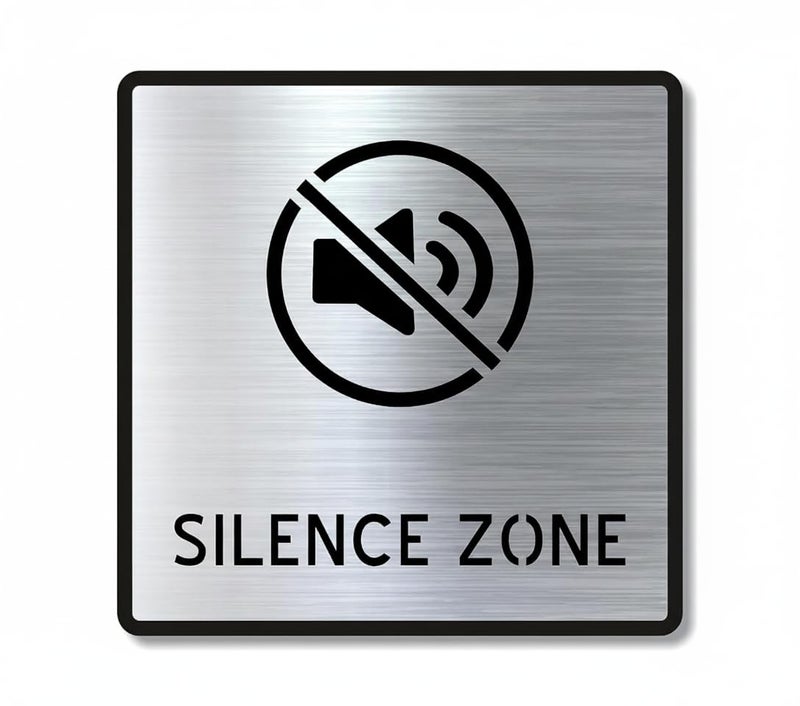 BerryBox Premium Brush Finish Square Silver Acrylic Silence Zone Door Sign Easy to Mount 3M Self-Adhesive Tape 5.8 Inch Signage for Office Corporate Hospital Business - Image 1