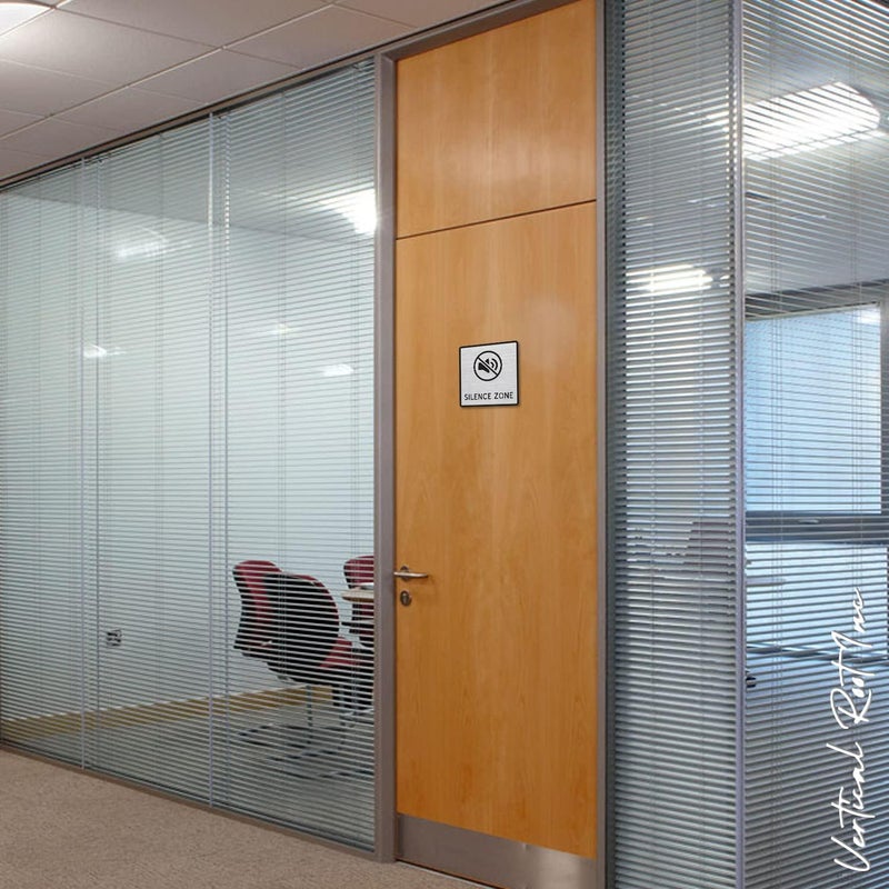 BerryBox Premium Brush Finish Square Silver Acrylic Silence Zone Door Sign Easy to Mount 3M Self-Adhesive Tape 5.8 Inch Signage for Office Corporate Hospital Business - Image 4
