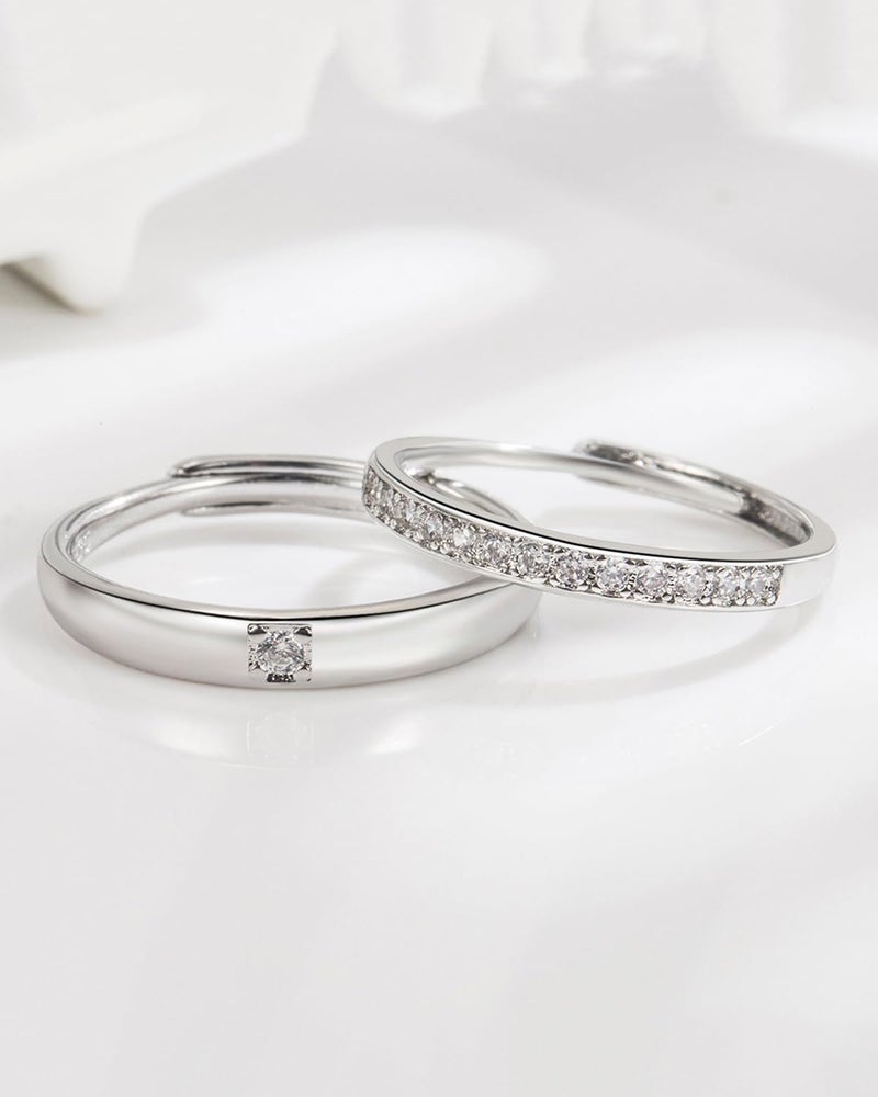 Acruccen 2 Pcs Couple Rings for Women and Men Couples Matching Rings Cubic Zirconia Half Eternity Band Rings Anniversary Promise Engagement Wedding Ring Sets Adjustable - Image 4